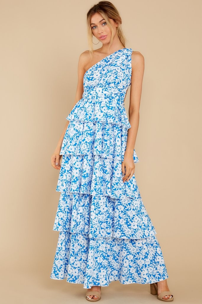 Growing On Me Bright Blue Floral Print Maxi Dress | Red Dress 