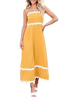 ECOWISH Women Summer Dresses 2024 Spaghetti Strap Rickrack Sleeveless Long Casual Backless Beach ... | Amazon (US)