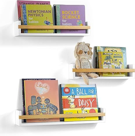 SONNET DESIGNS White Floating Bookshelf 3 Pack for Nursery Decor Wall Mount Book Shelves for Kids... | Amazon (US)