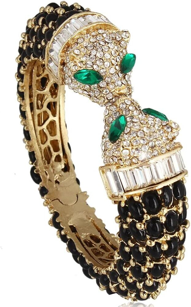 EVER FAITH Austrian Crystal Adorable Kissing Leopard Animal Bangle Bracelet Gold-Tone | Amazon (US)