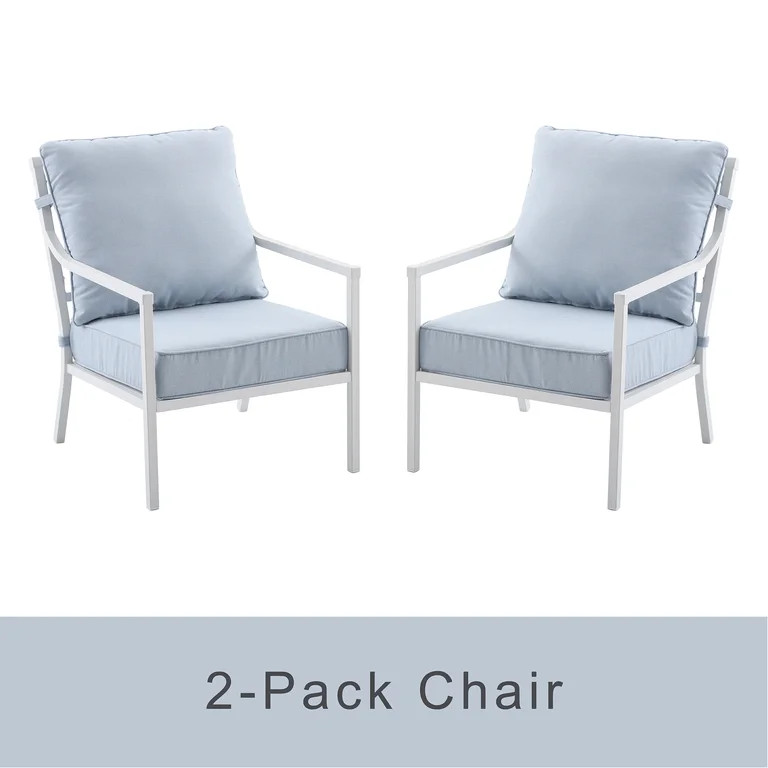 My Texas House Cambria Steel Outdoor Patio Conversation Chair - Set of 2, White/Blue | Walmart (US)