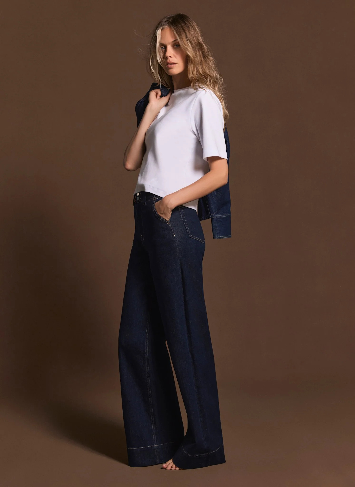 Dark Indigo Tailored Wide Jeans | Mint Velvet