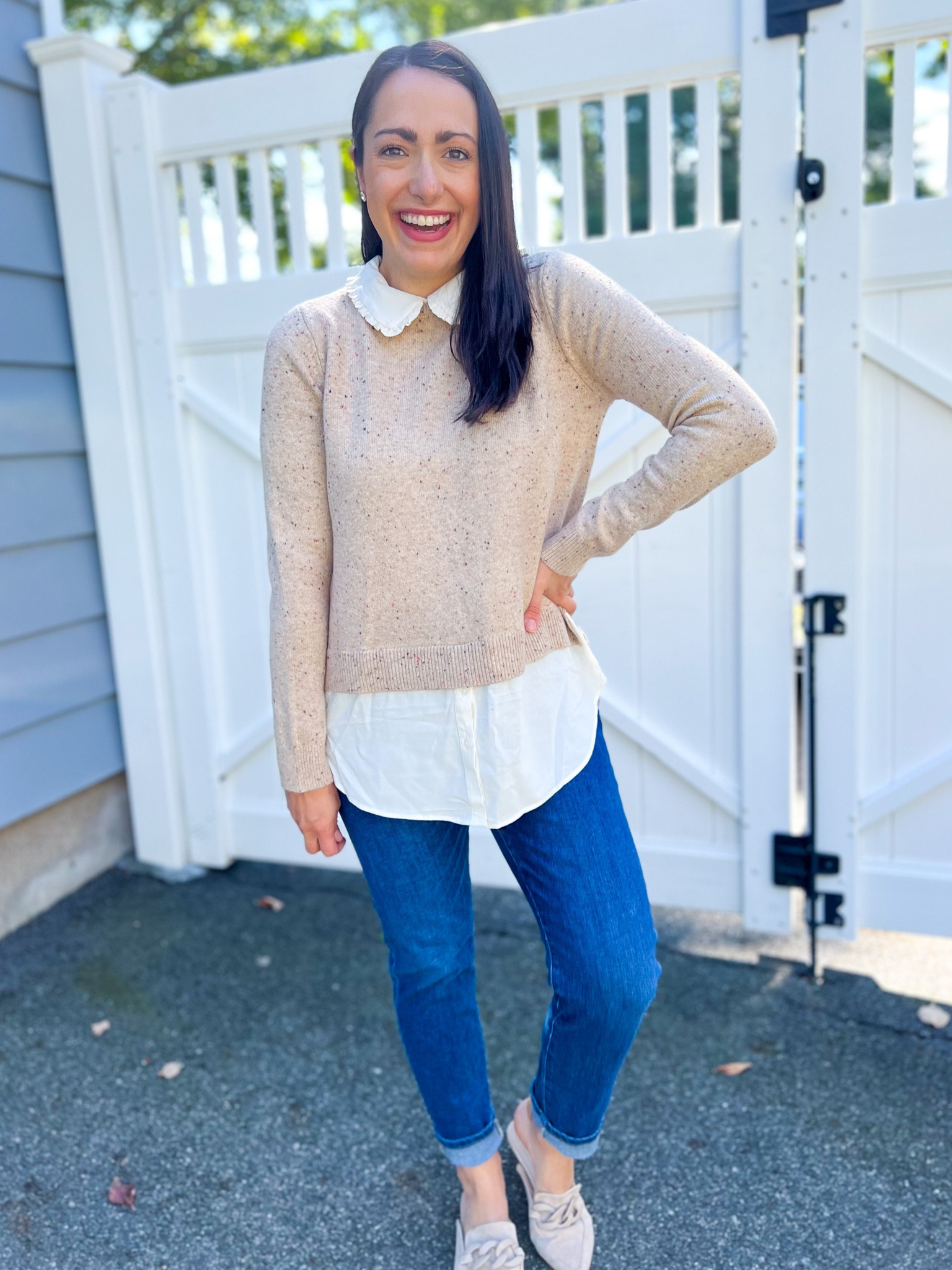 Loft try on 
Top: small
Jeans: 27 petite
Mules: size up half 

#LTKworkwear #LTKsalealert #LTKSeasonal