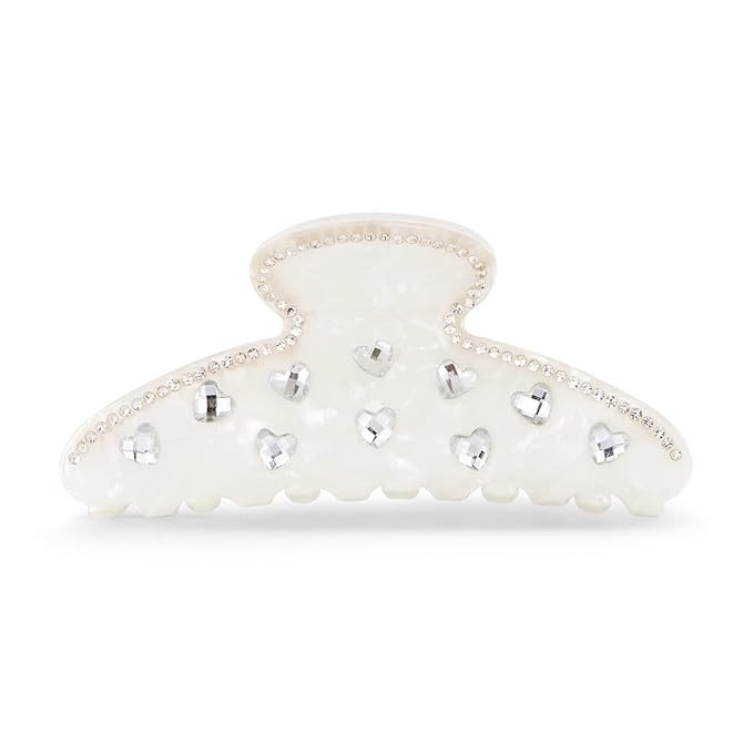 LILIE&WHITE Ivory Acrylic Hair Clip with Heart Shape Rhinestones, Medium Size, 2 Pieces, Women's ... | Amazon (US)