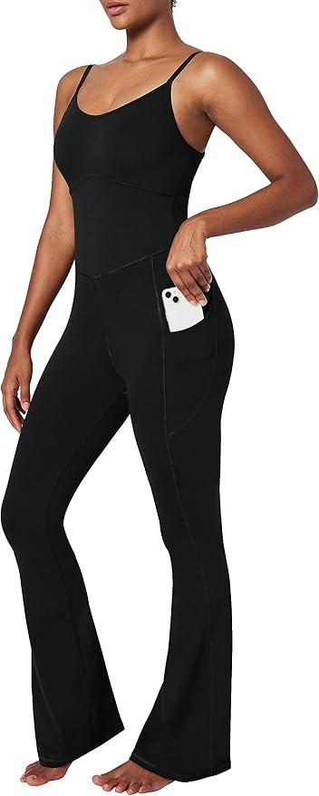 Ewedoos Flare Jumpsuits for Women with Pockets Adjustable Strap Sculpting Bodycon Jumpsuit Unitar... | Amazon (US)