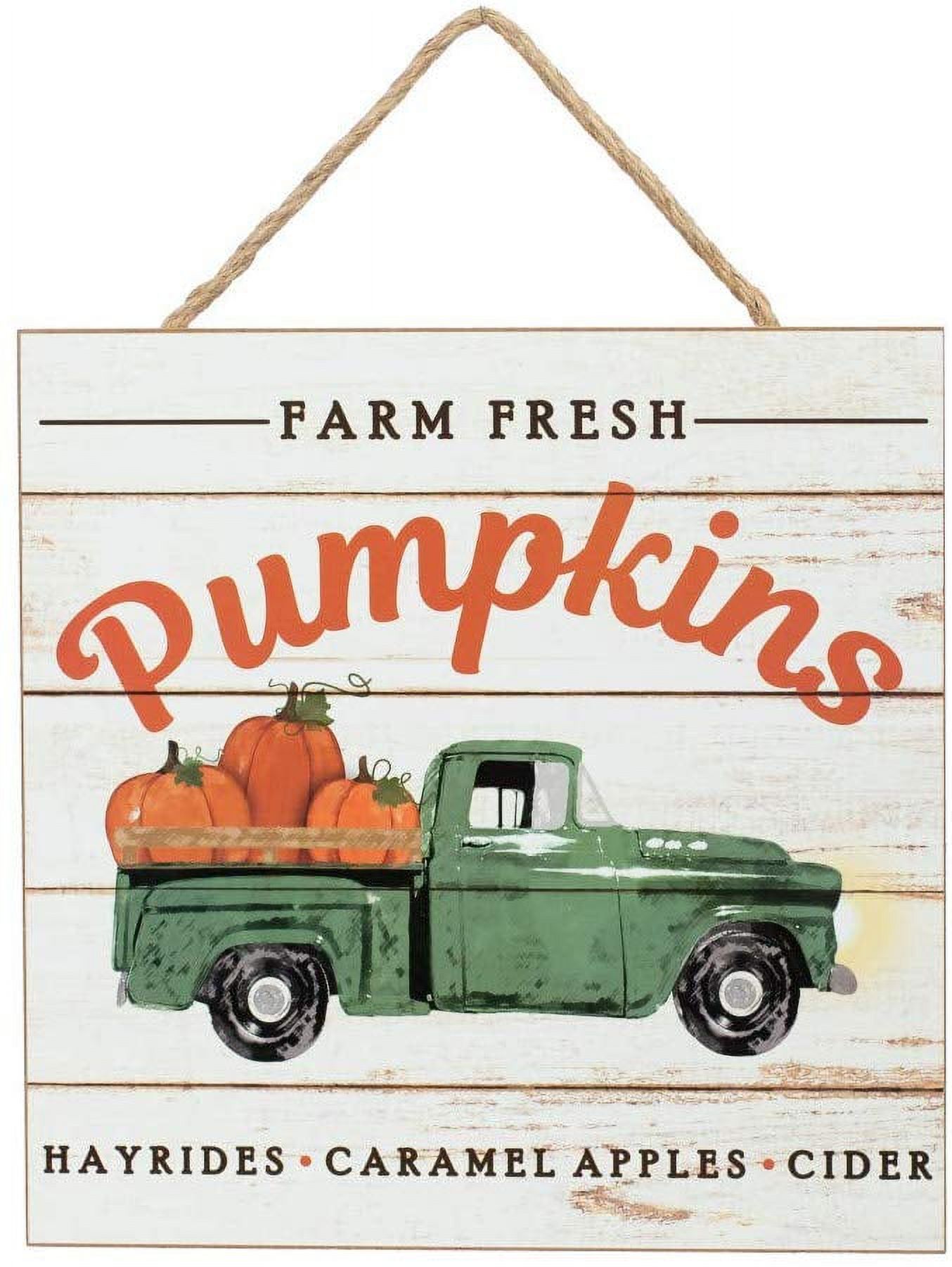 Farm Fresh Pumpkins Wood Sign - 10" x 10", Vintage Kitchen Sign, Green Pickup Truck, Wooden Pumpk... | Walmart (US)