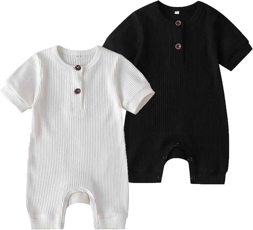 Baby Boy Girl 2 Pack Solid Romper Short/Long Sleeve One Piece Jumpsuits Clothes Sets | Amazon (US)