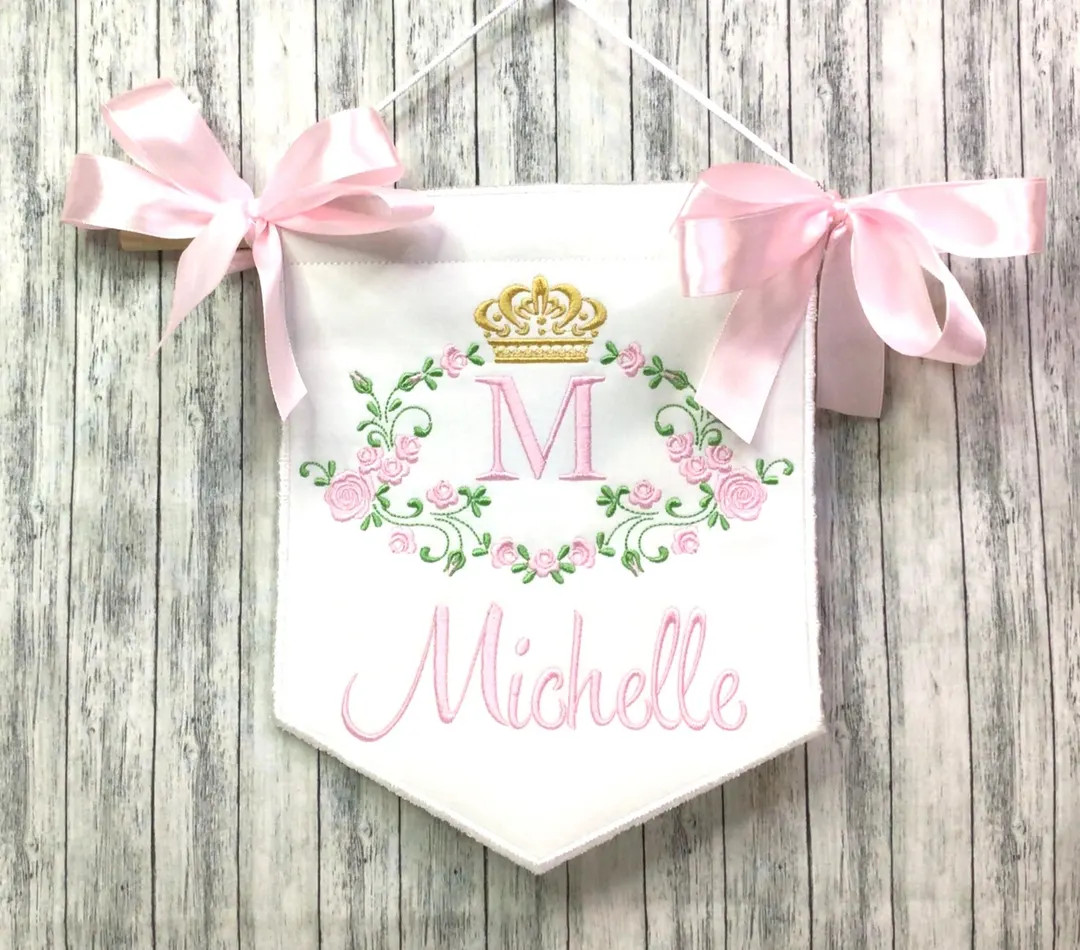 Custom Monogrammed Personalized Banner, Crown With Pink Flowers, Baby Banner, Hospital Door Sign,... | Etsy (US)