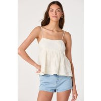 ASTR the Label | Zoe Floral Applique Babydoll Top in Cream | Size L | ASTR The Label (US)