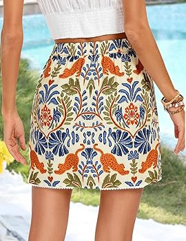 Kate Kasin Women's Boho Mini Skirts Floral Wrap Tie Skirt Elastic High Waisted Summer Casual Beac... | Amazon (US)