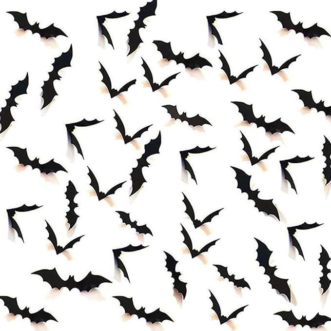 CHICHIC 108 PCS 3D Bat Halloween Wall Stickers Window Decorations with 4 Different Size Realistic... | Amazon (US)