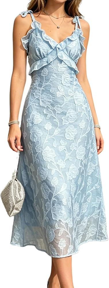 RIHOAS Boho Midi Floral Dress - Elegant Flowy Sundress | Formal-Inspired Outfit for Wedding Guest... | Amazon (US)