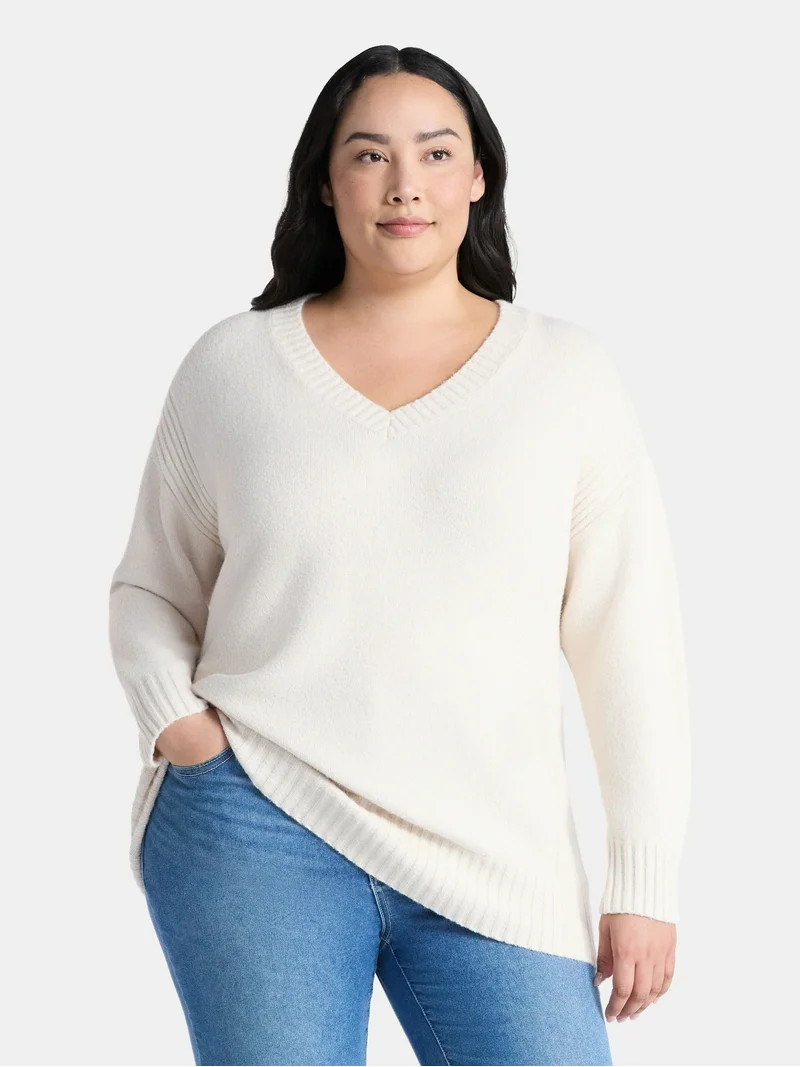 Terra & Sky Women's Plus V Neck Tunic Sweater, Lightweight, Sizes 0X-5X | Walmart (US)