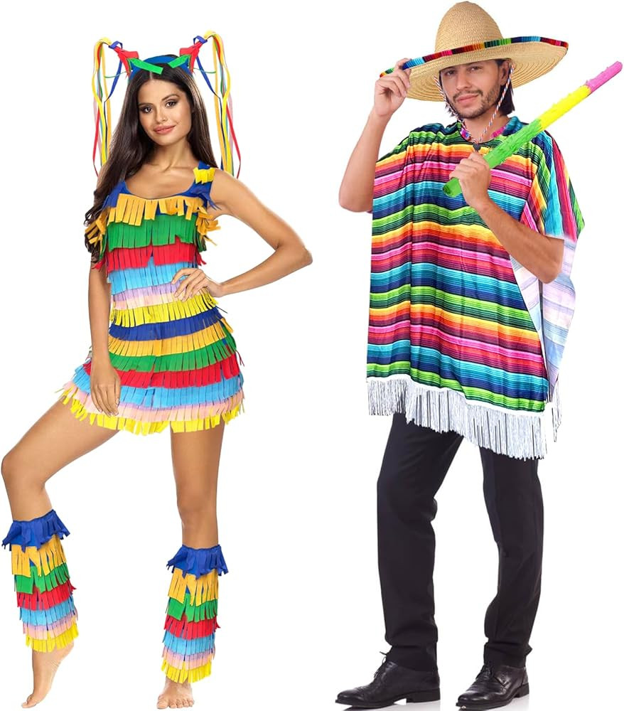 7PCS Halloween Couple Costume for Adult Mexican Costume and Pinata Costume Mexican Fiesta Dress C... | Amazon (US)