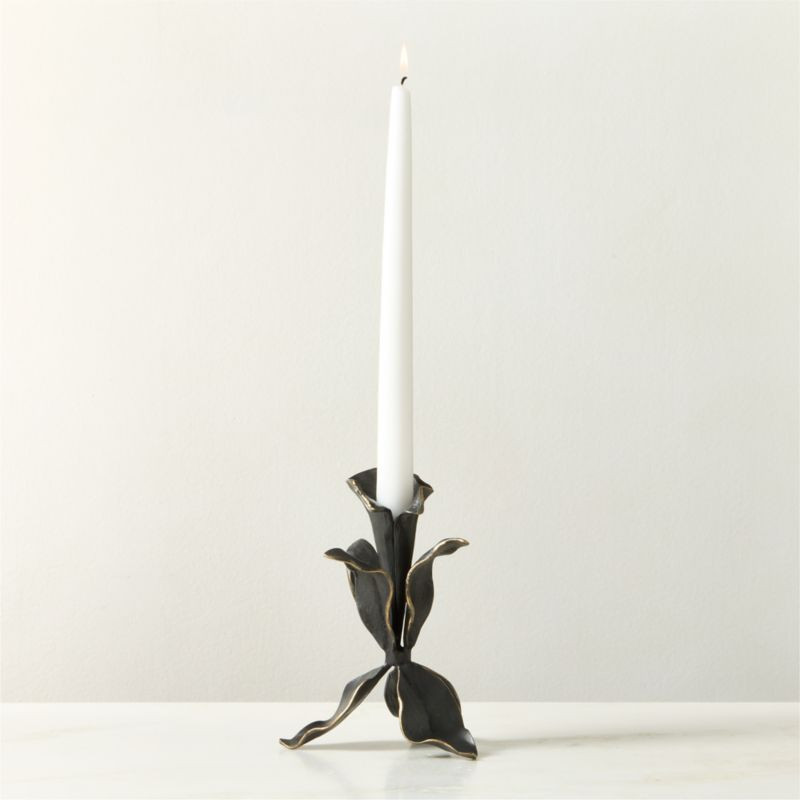 Iris Blackened Brass Taper Candle Holder Large | CB2 | CB2
