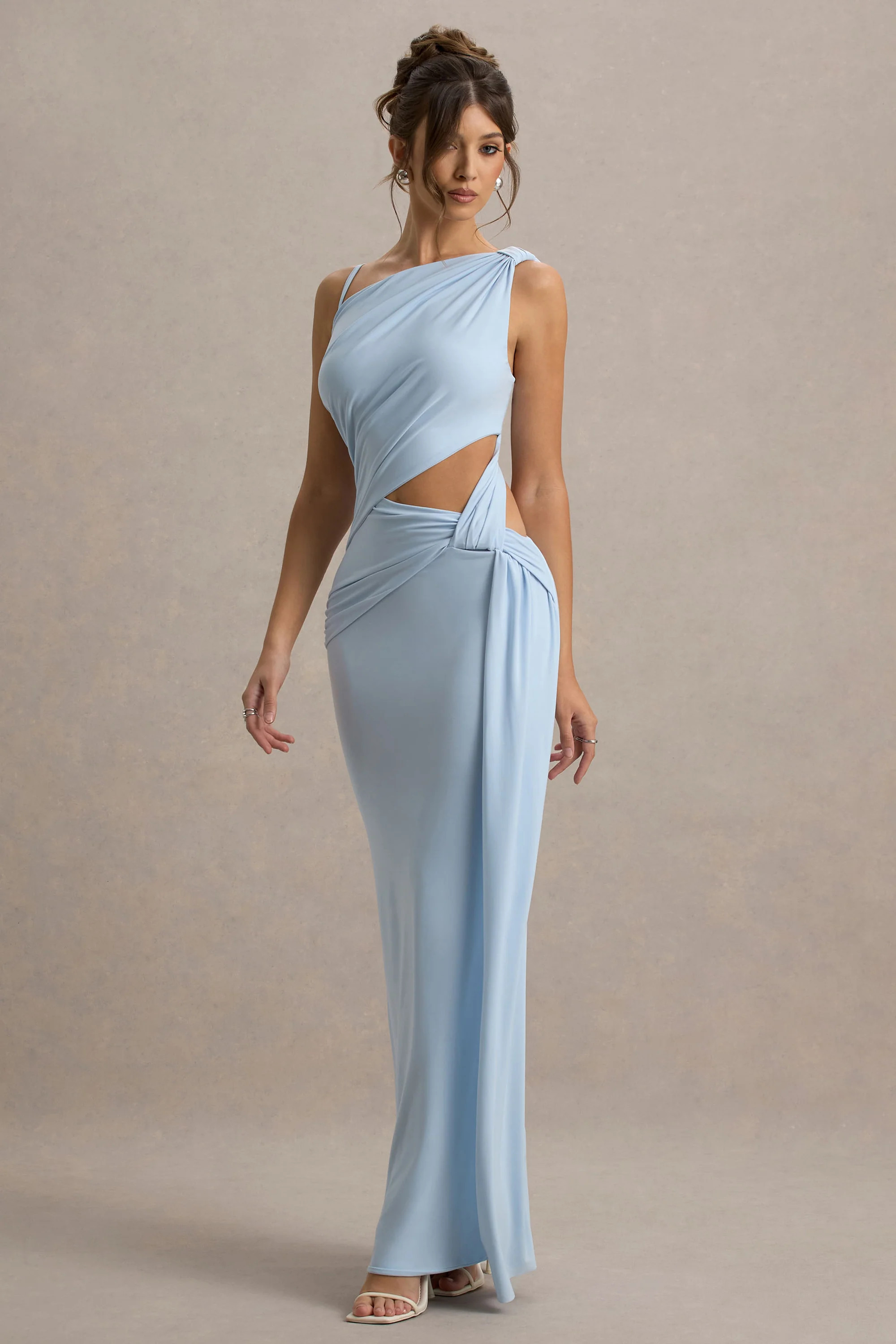 Storm  Powder Blue Asymmetric Maxi Dress With Cut-Out Details | Club L London