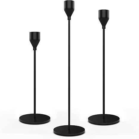 Webner Matte Black Candlestick Holders Taper Candles, Set of 3 Taper Candle Holders Candlesticks,... | Amazon (US)