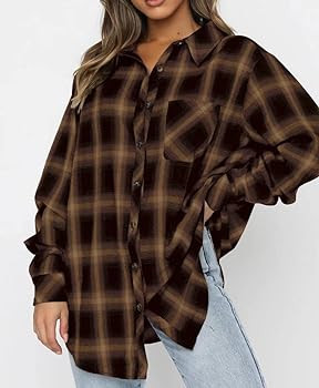 Lacozy Womens Buffalo Plaid Flannel Shirt Long Sleeve Collar Button Down Blouses Tops | Amazon (US)
