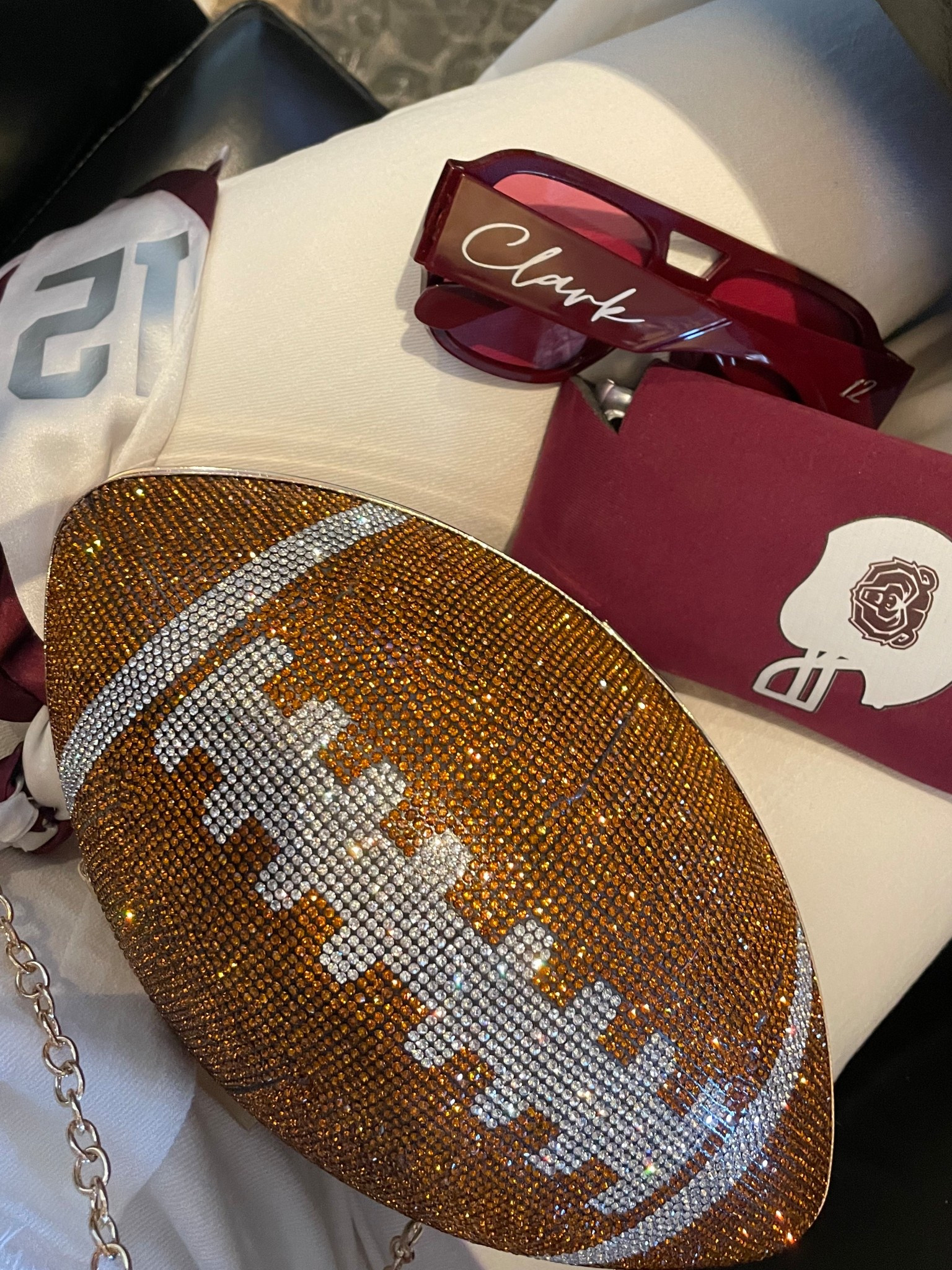 Game day accessories 🏈🤩✨

Used my cricut to add smart vinyl to my sunnies and iron-on to my purse scarf !!  

#LTKStyleTip #LTKSeasonal #LTKFindsUnder50