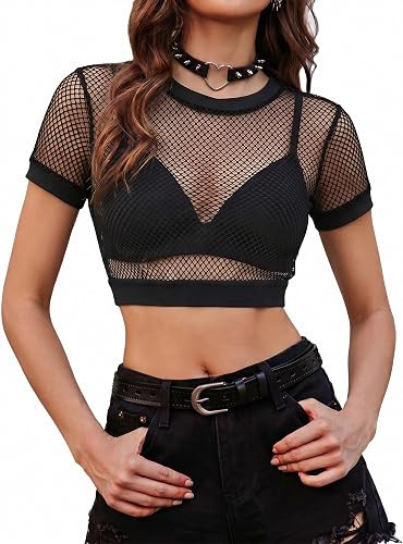 Avidlove Fishnet Top for Women Mesh See Through Shirt Rave Goth XS-2XL | Amazon (US)
