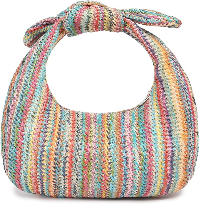 Knotted Straw Clutch Purse Bow Summer Beach Bag Dumpling Evening Handbag | Amazon (US)