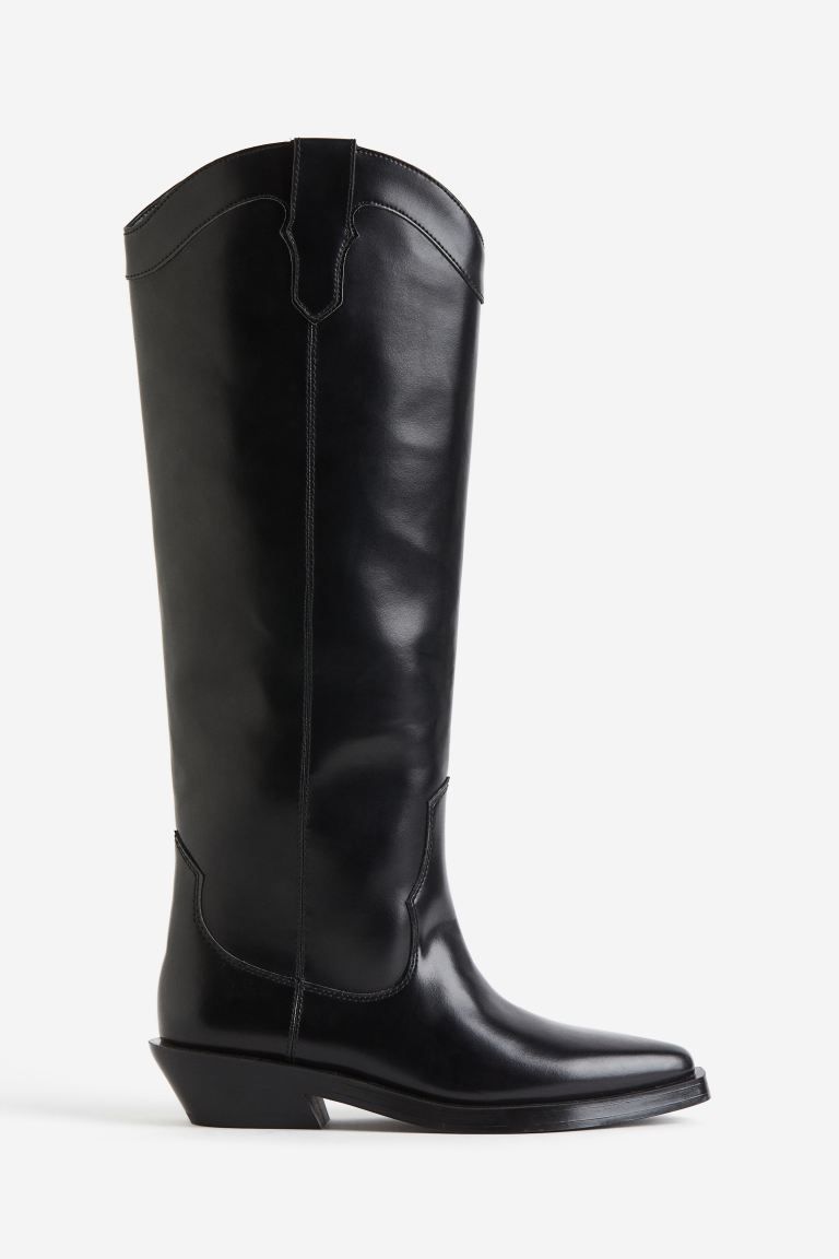 Knee-high cowboy boots - Black - Ladies | H&M GB | H&M (UK, MY, IN, SG, PH, TW, HK)
