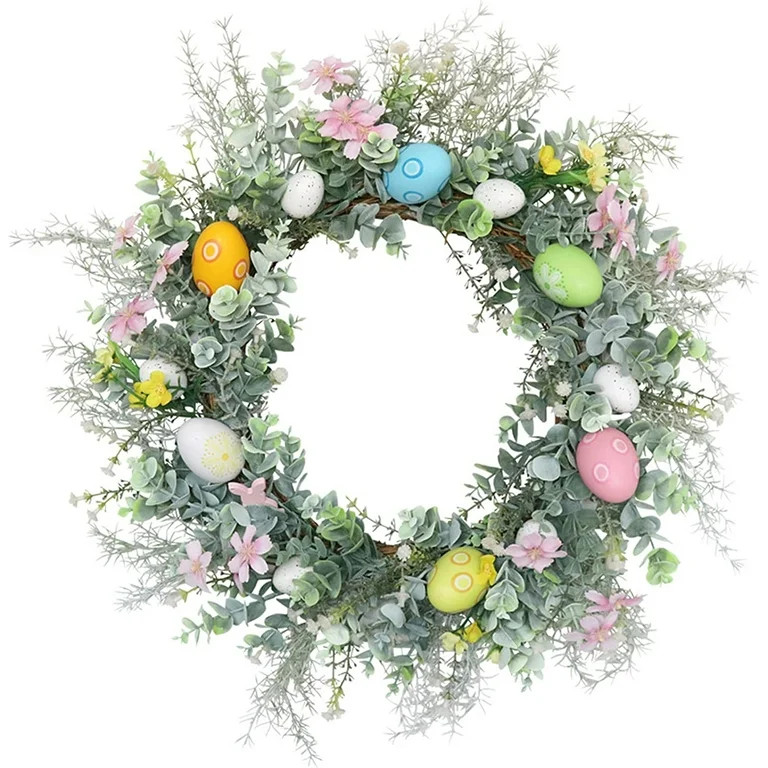 Easter Wreaths for Front Door Nature Spring Wreath with Mixed Pastel Eggs Welcome Sign for Wall D... | Walmart (US)