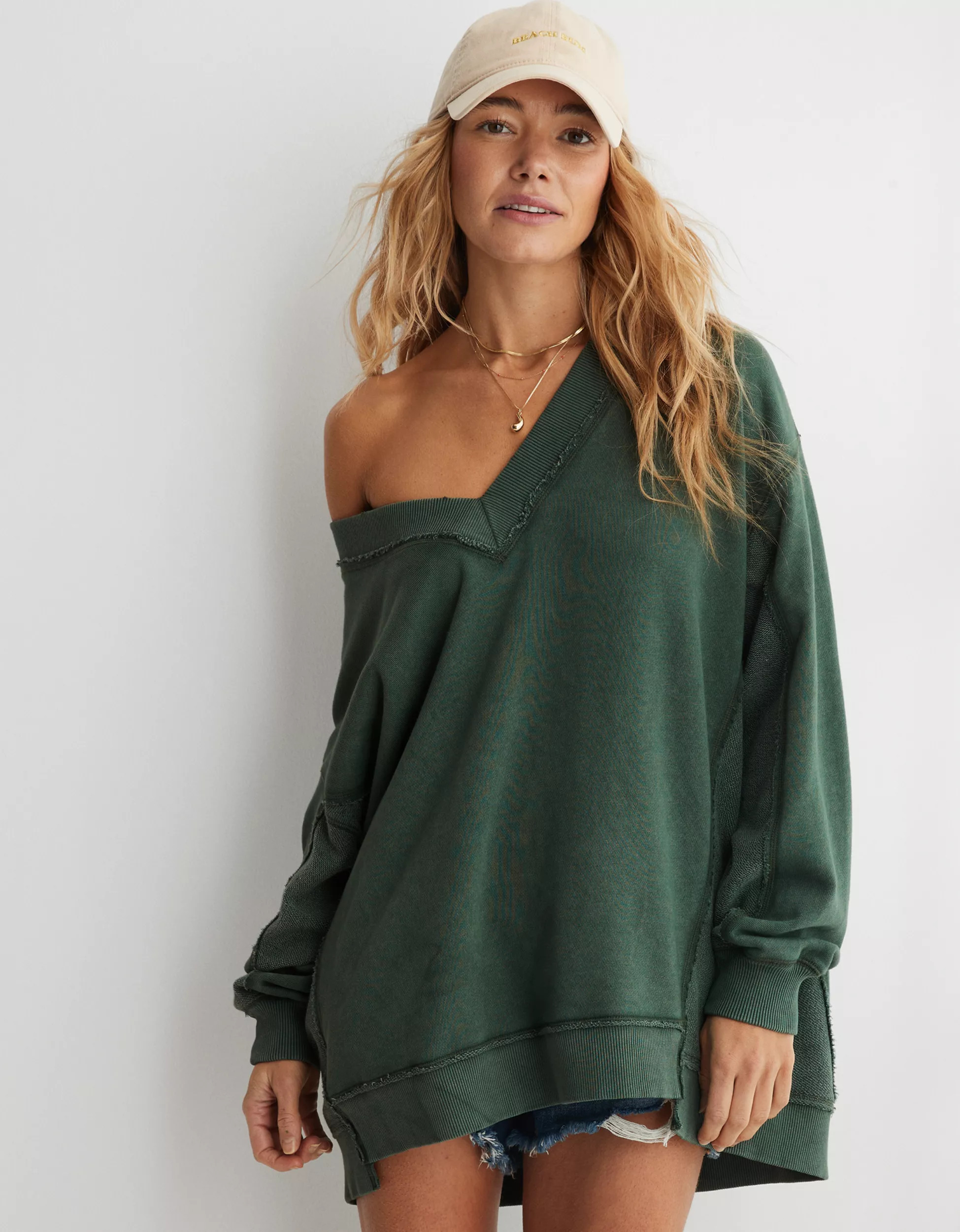 Aerie Vacay Every Day V Neck Sweatshirt | Aerie