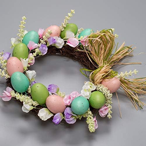 12inch Artifical Easter Egg Wreath with Mixed Flowers, Braid Bow Twigs and Eggs，for Front Door or In | Amazon (US)