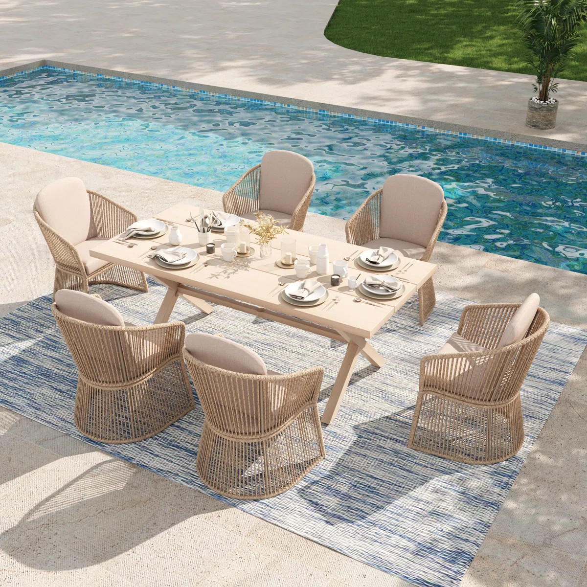6 - Person Rectangular Outdoor Dining Set With Cushions | Wayfair North America