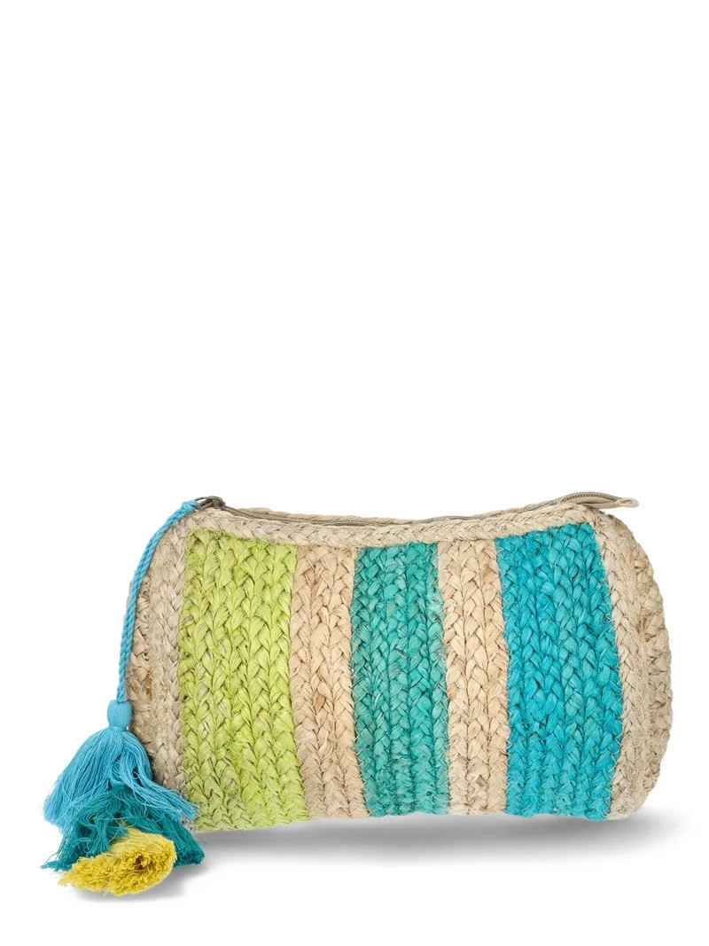 No Boundaries Jute Zipper Pouch, Blue, Women’s | Walmart (US)