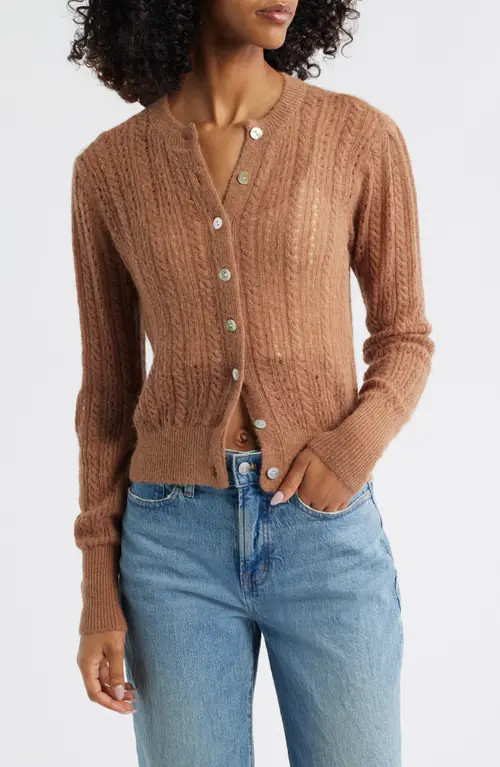 Madewell Pointelle Stitch Alpaca Blend Cardigan in Coffee at Nordstrom, Size Medium | Nordstrom
