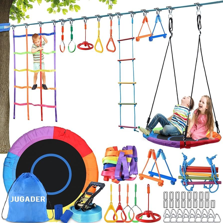 Jugader 50FT Ninja Warrior Obstacle Course for Kids with Saucer Swing, Colorful Net, Climbing Lad... | Amazon (US)