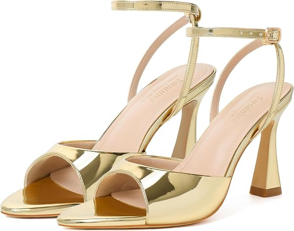 Susanny High Heels for Women Pointed Open Toe Strappy Chunky Block Heels Ankle Strap Stiletto Kitten Heeled Sandals Wedding Bridal Party Prom Sexy Dress Shoes | Amazon (US)
