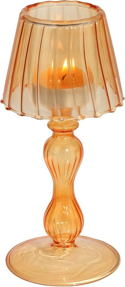 Gurfuy Amber Glass Votive Candle Holder - Glass Tealight Candleholder Hurricane Decorative Lamp S... | Amazon (US)