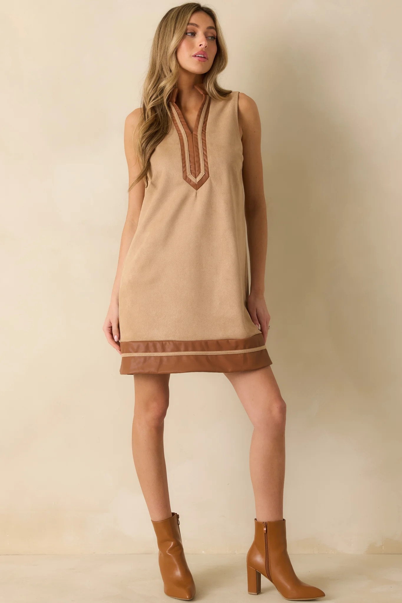 Once In A While Tan Faux Suede Mini Dress | Red Dress