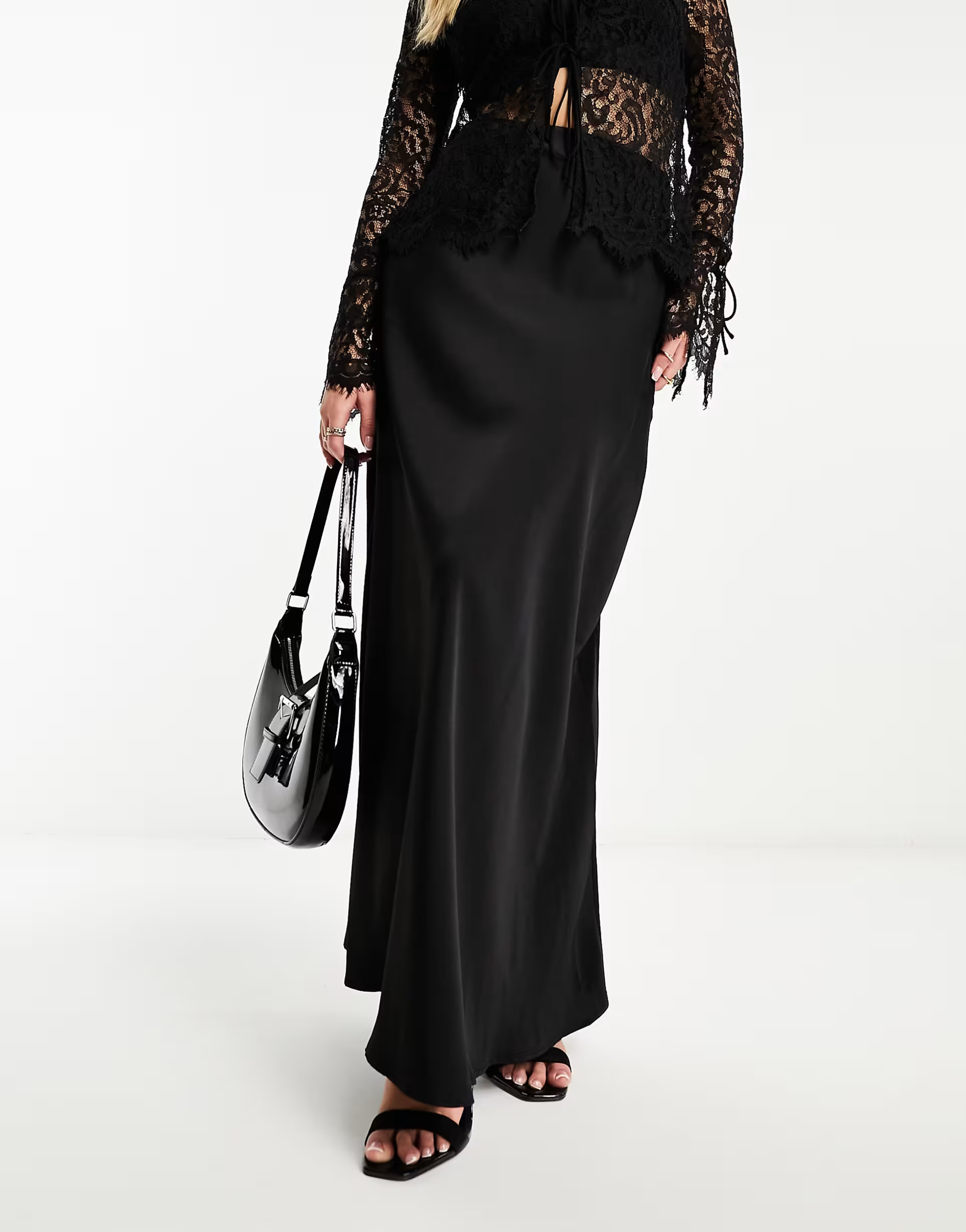 NaaNaa satin bias maxi skirt in black | ASOS (Global)