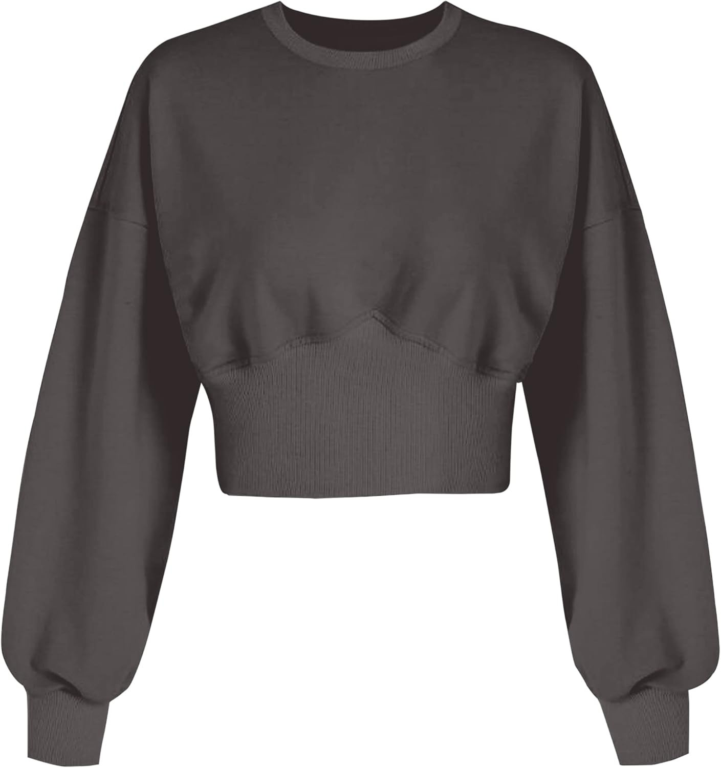 MISSACTIVER Women Casual Crewneck Crop Sweatshirt Solid Long Sleeve Drop Shoulder Pullovers Ribbe... | Amazon (US)