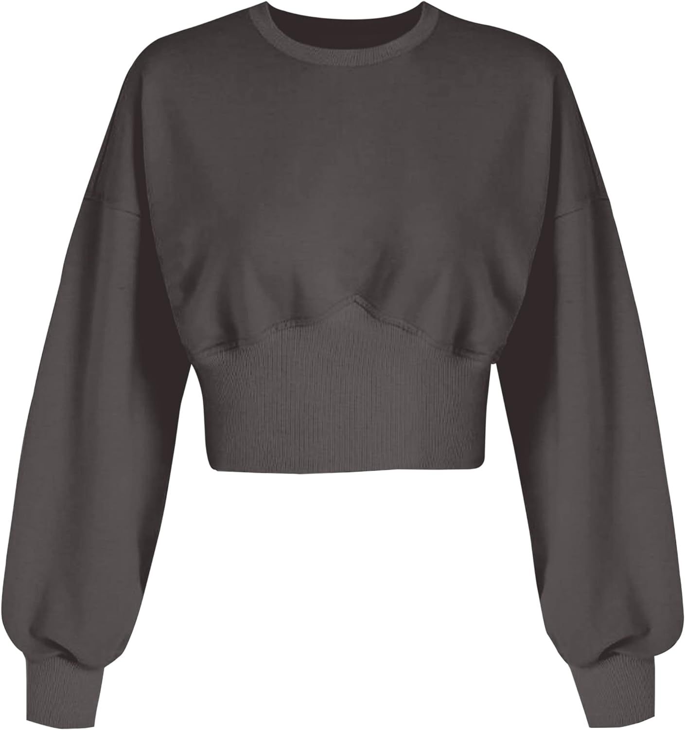 MISSACTIVER Women Casual Crewneck Crop Sweatshirt Solid Long Sleeve Drop Shoulder Pullovers Ribbe... | Amazon (US)