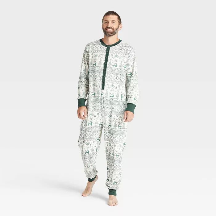 Men's Reindeer Good Tidings Union Suit Green/Cream - Hearth & Hand™ with Magnolia | Target