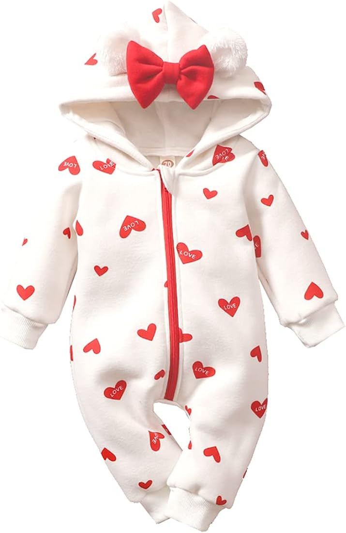 AMAWMW Newborn Baby Girl Winter Clothes Milk Cookies Hooded Jumpsuit Infant One Piece Romper Snow... | Amazon (US)