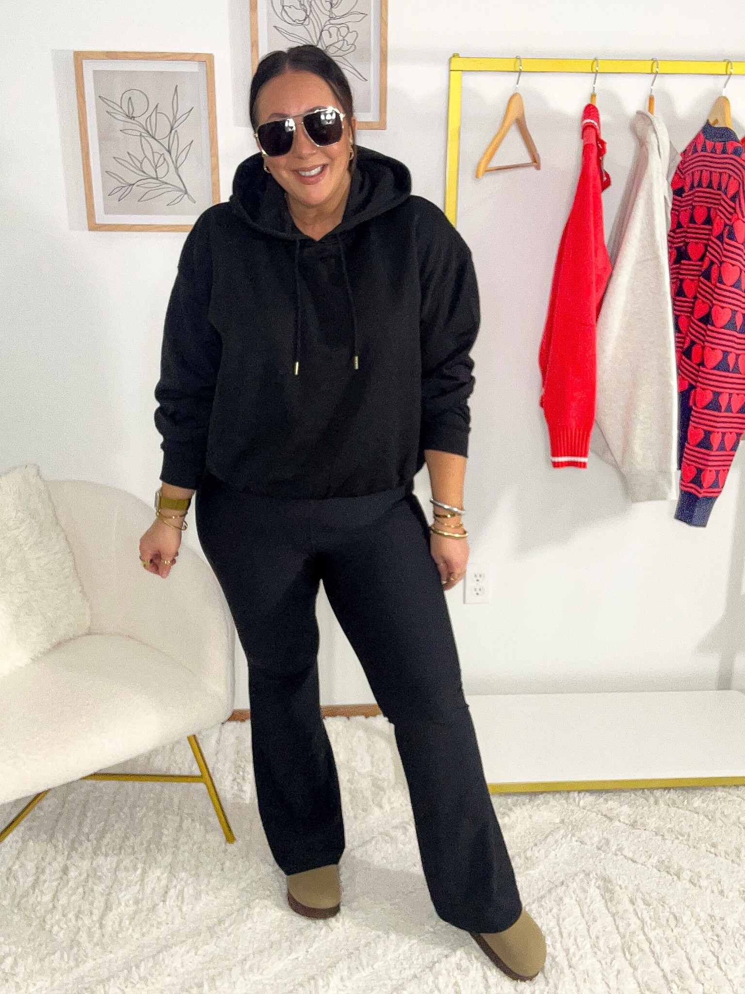 New bubble hem hoodies will be on repeat! XL for a looser fit! Large flare leggings. Clogs run true to size. XL crewneck tee underneath. @walmart @oldnavy @gap @amazon

#LTKOver40 #LTKFindsUnder50 #LTKootd