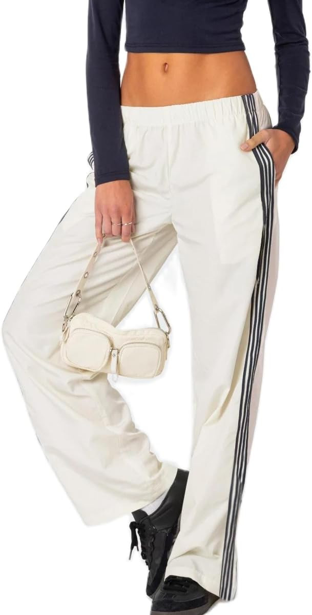 Mxiqqpltky Y2k Side Striped Sweatpants Women Casual Elastic Waist Wide Leg Track Pants Trendy Loo... | Amazon (US)