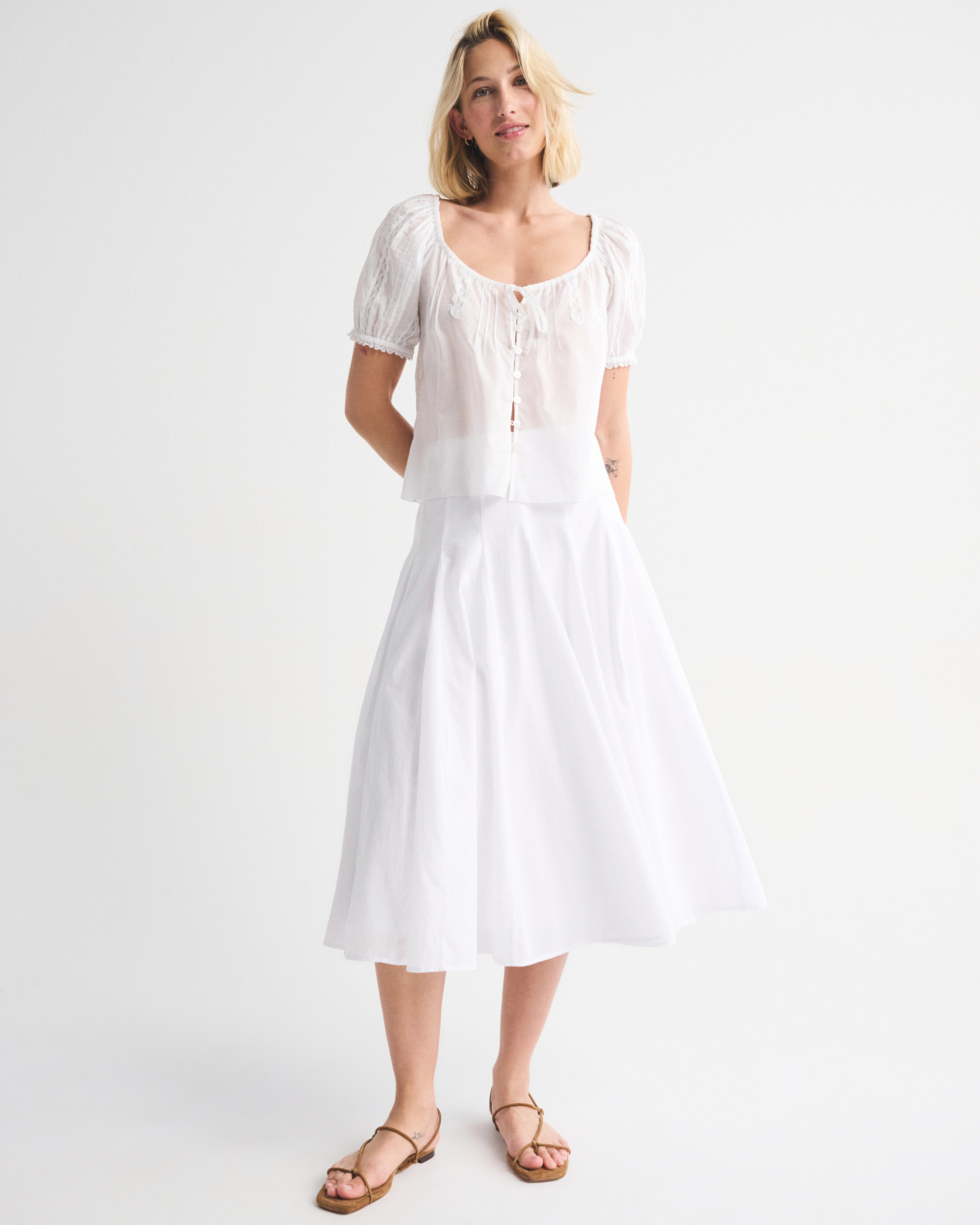 100% Cotton Godet Midi Skirt | Abercrombie & Fitch (US)