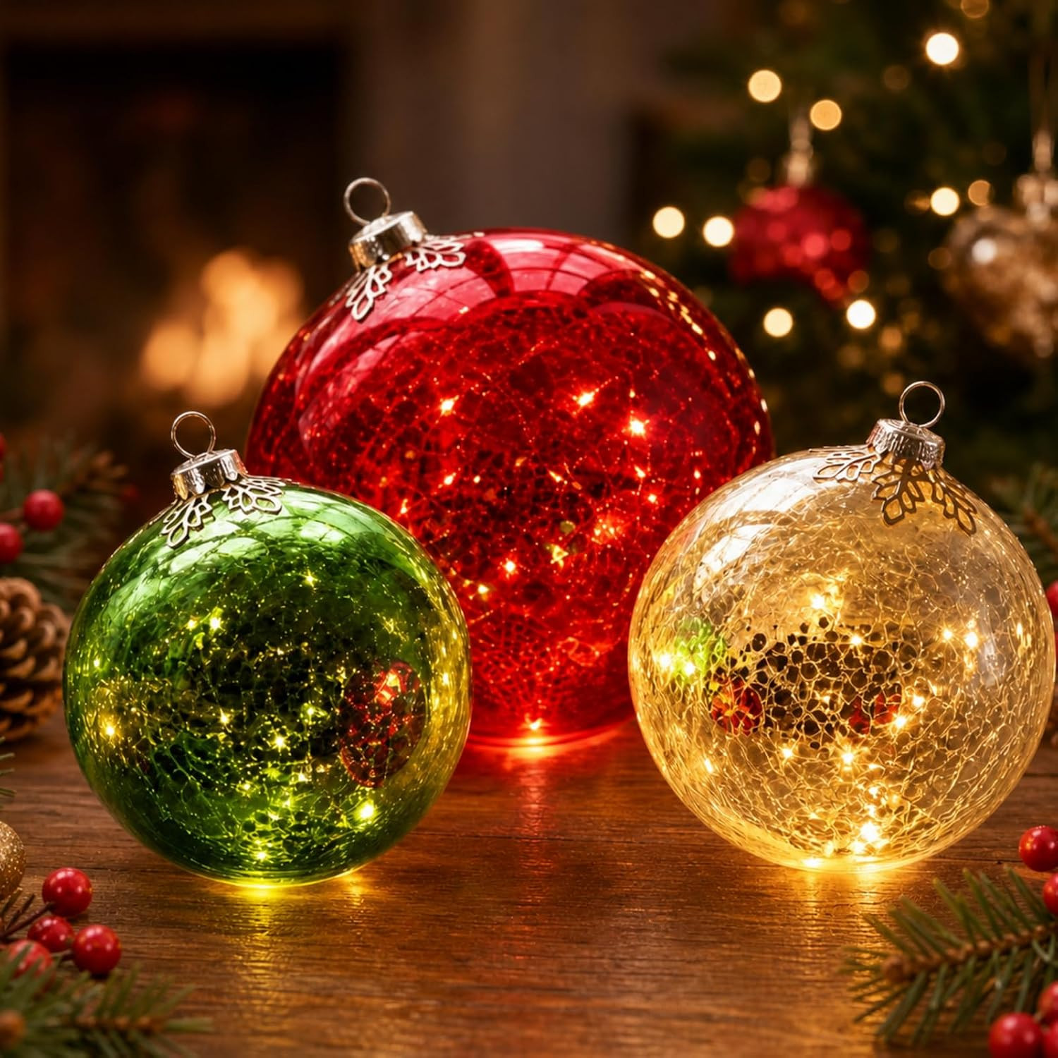 Patelai 3 Pcs Christmas Mercury Glass Decor for Table Vintage Xmas Globes | Amazon (US)