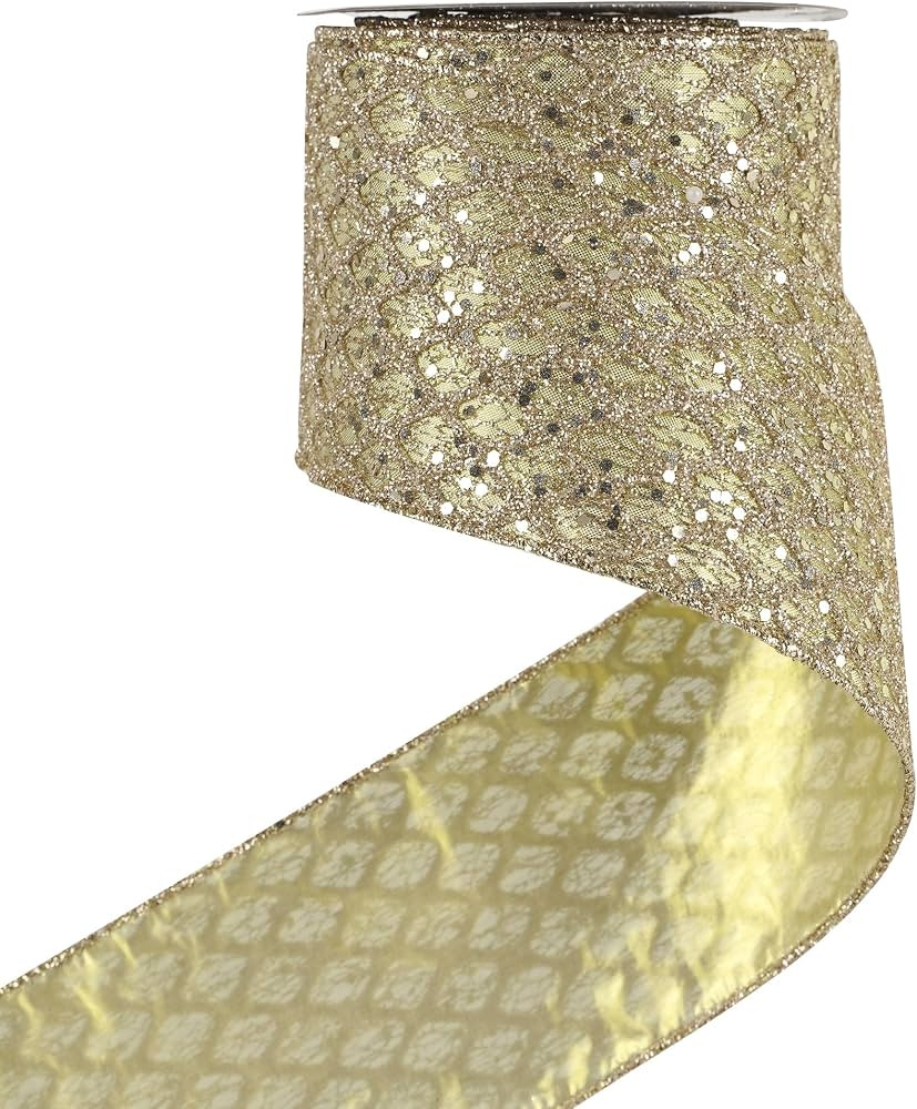 HUIHUANG Glitter Champagne Gold Wired Christmas Ribbon 4 inch x 10 Yards | Amazon (US)