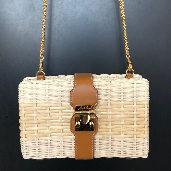 NWT Mark Cross Rattan Leather Clutch w/ Gold Strap | Poshmark