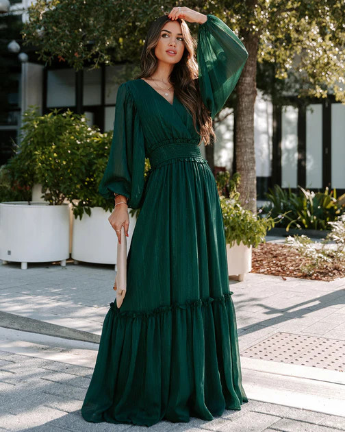 This Thing Called Love Smocked Balloon Sleeve Maxi Dress - Pine - FINAL SALE | VICI