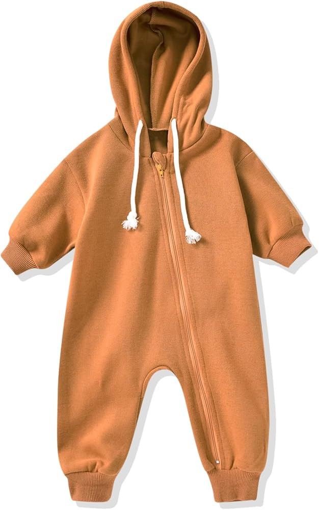 Unutiylo Unisex Baby Boys Girls Long Sleeve Infant Baby Zipper Hooded Jumpsuits Romper Loose Outf... | Amazon (US)