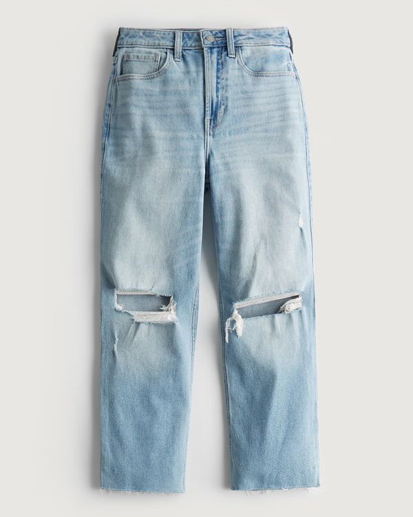 Women's Ultra High-Rise Ripped Medium Wash Vintage Ankle Straight Jeans | Women's Bottoms | Holli... | Hollister (US)